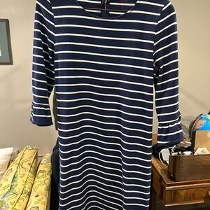 Vineyard Vines Navy and White Striped Long Sleeve Dress with Flare Sleeve